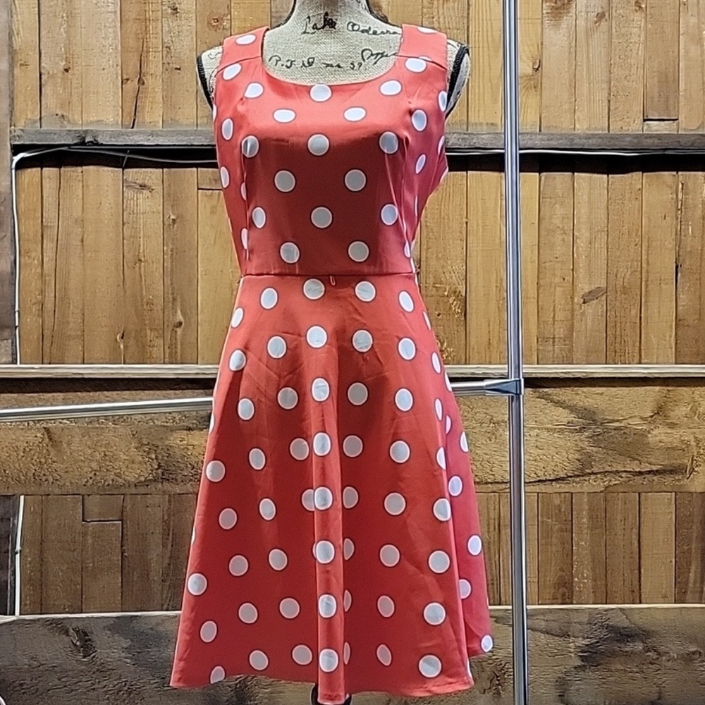 Polka Dot Sleeveless Mini Dress in Coral and White